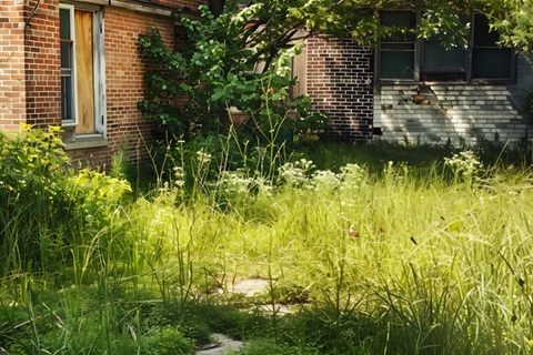 Overgrown grass in a yard