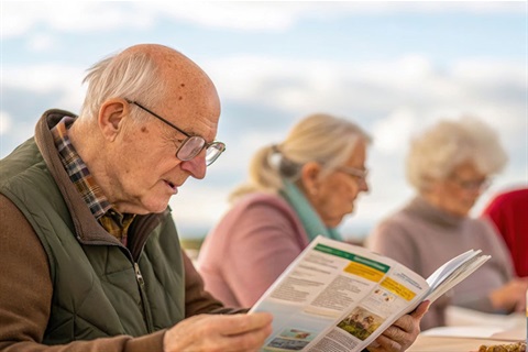 Older man reading brochure