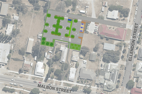 Overlay showing location of off-street car park in Bungendore