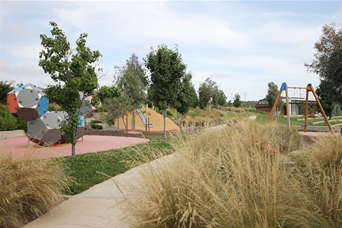 Rockley Oval playground equipment including slide and swings