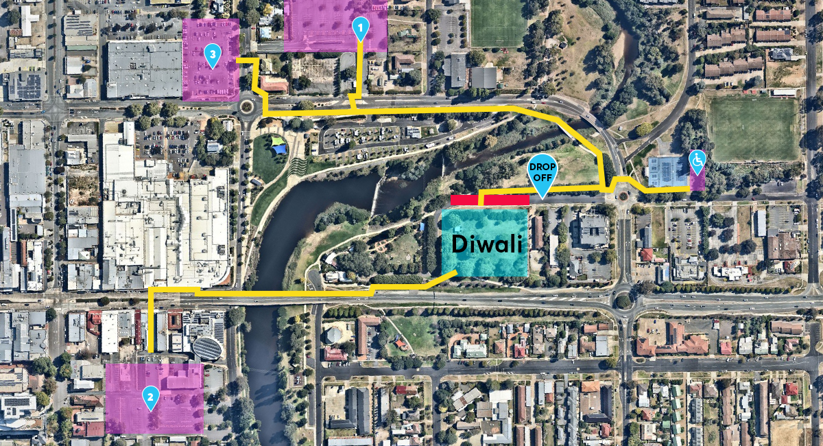 Map for where to park for Diwali