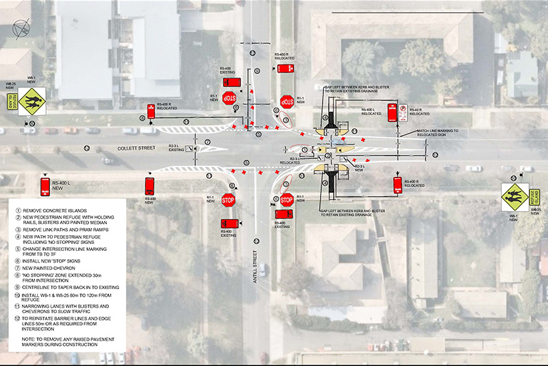 Technical drawings of blackspot Antill and Collett Intersection